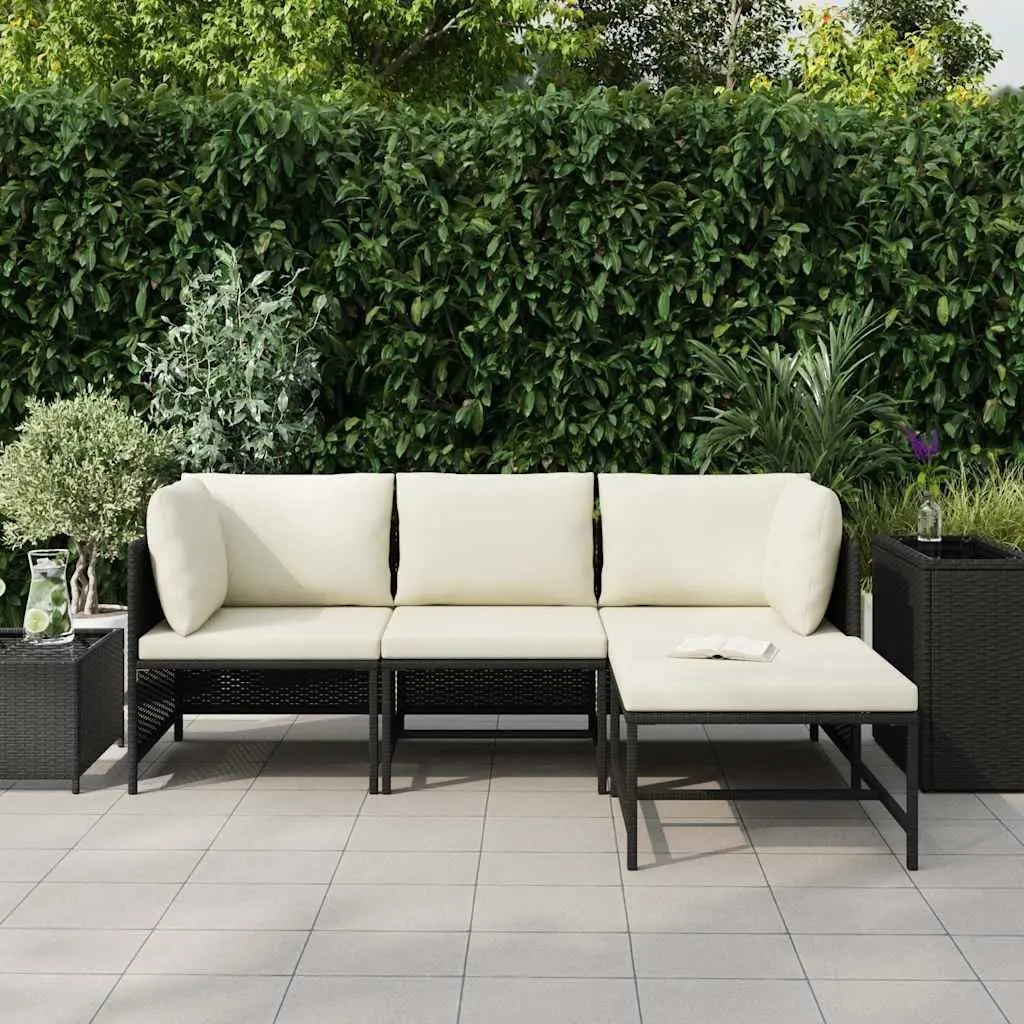 Outdoor Sectional Sofa Set 4 Piece Black Poly Rattan Garden Lounge Furniture