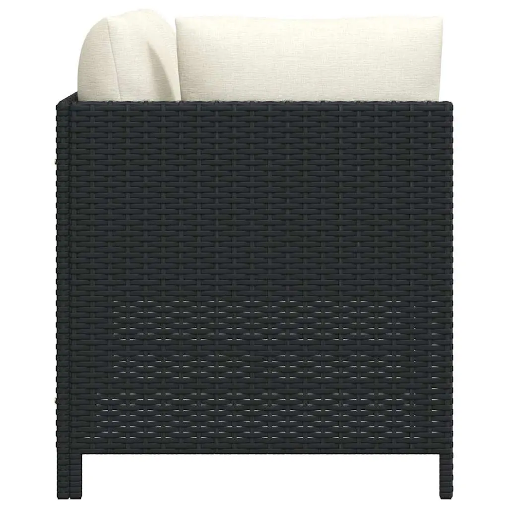 Outdoor Garden Sofa Set 3 Piece Black Poly Rattan Lounge Sectional with Cushions