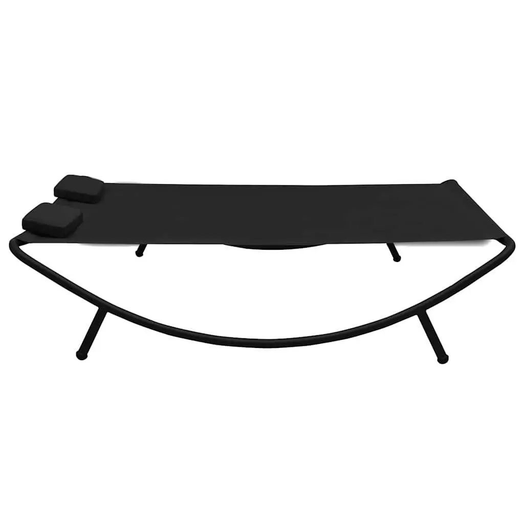 Outdoor Lounge Bed Black Weather-resistant Oxford Fabric Powder-coated Steel Frame with Two Padded Pillows