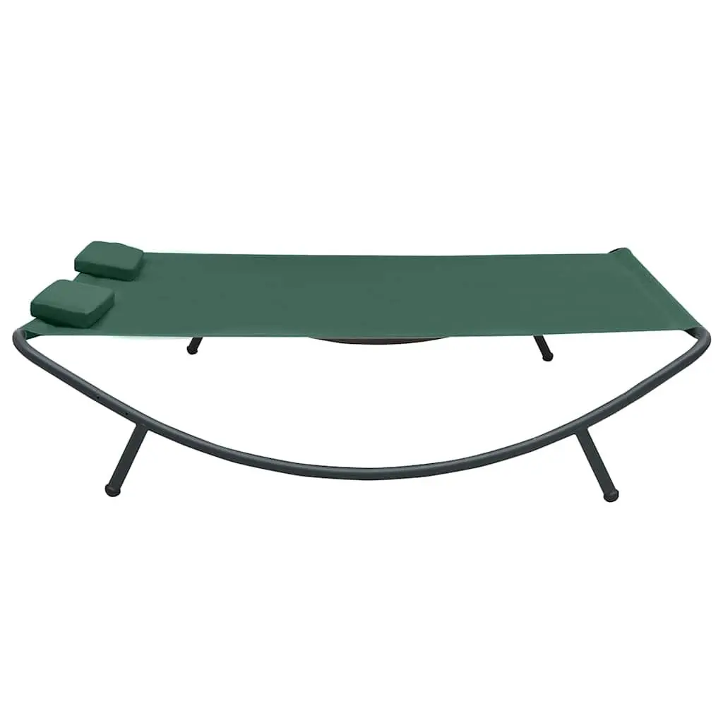 Outdoor Lounge Bed Green with Two Cushions Weather-Resistant Fabric Powder-Coated Steel Frame for Garden and Patio Use