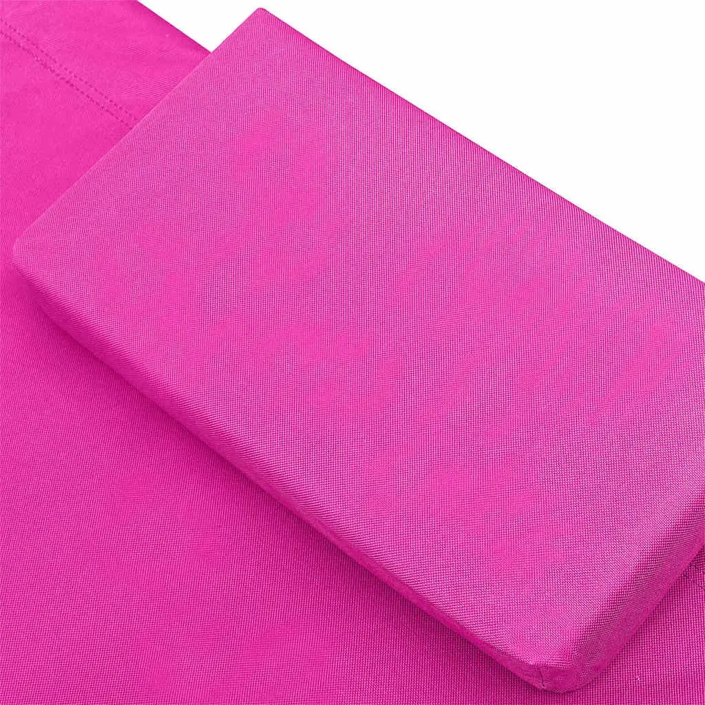 Outdoor Lounge Bed Pink Fabric Weather-Resistant Oxford with Powder-Coated Steel Frame and Two Padded Pillows