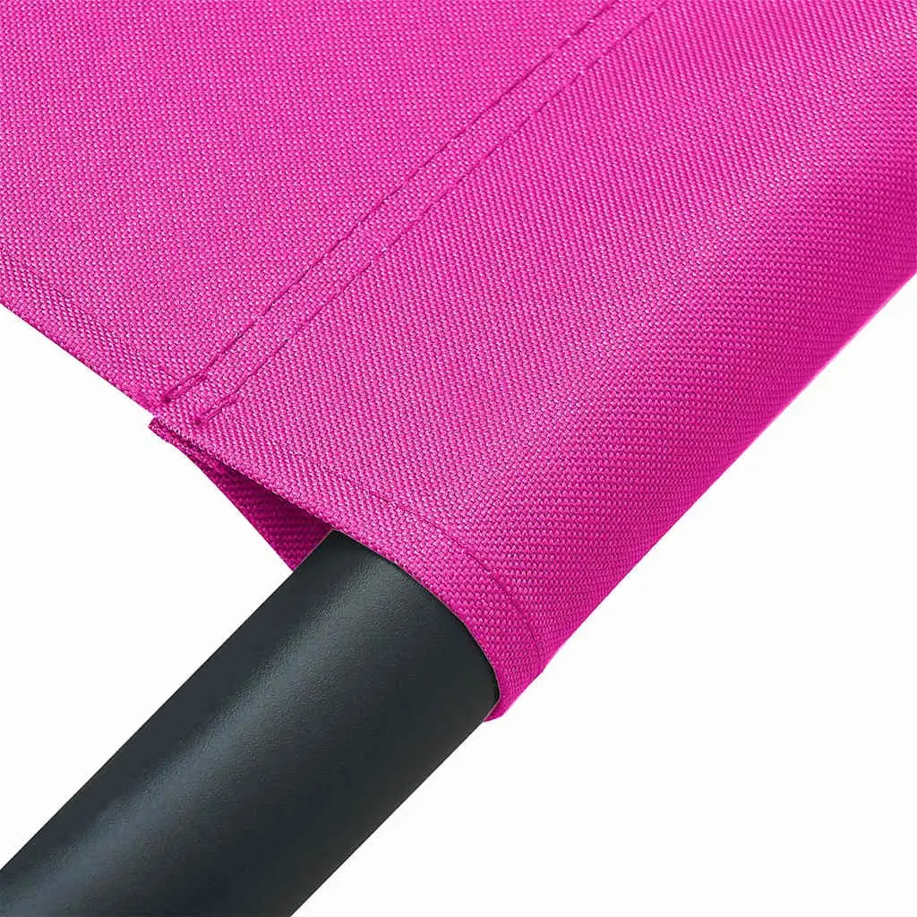 Outdoor Lounge Bed Pink Fabric Weather-Resistant Oxford with Powder-Coated Steel Frame and Two Padded Pillows