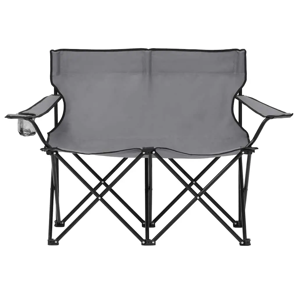2-Seater Camping Chair Grey Steel Frame Portable Foldable Outdoor Furniture