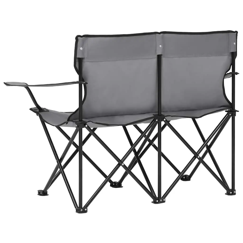 2-Seater Camping Chair Grey Steel Frame Portable Foldable Outdoor Furniture