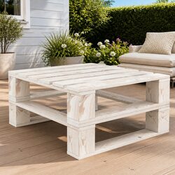 Compact Outdoor Pallet Table in White Wood