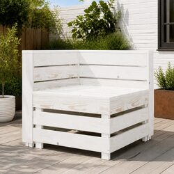 Garden Pallet Corner Sofa White Wood Outdoor Seating Patio Furniture