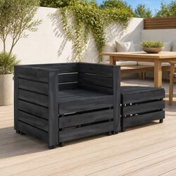 2 Piece Garden Pallet Lounge Set Grey Wood Outdoor Furniture Table Armchair