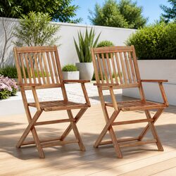 Outdoor Folding Chairs Set 2 pcs Garden Patio Dining Seating Wooden Furniture