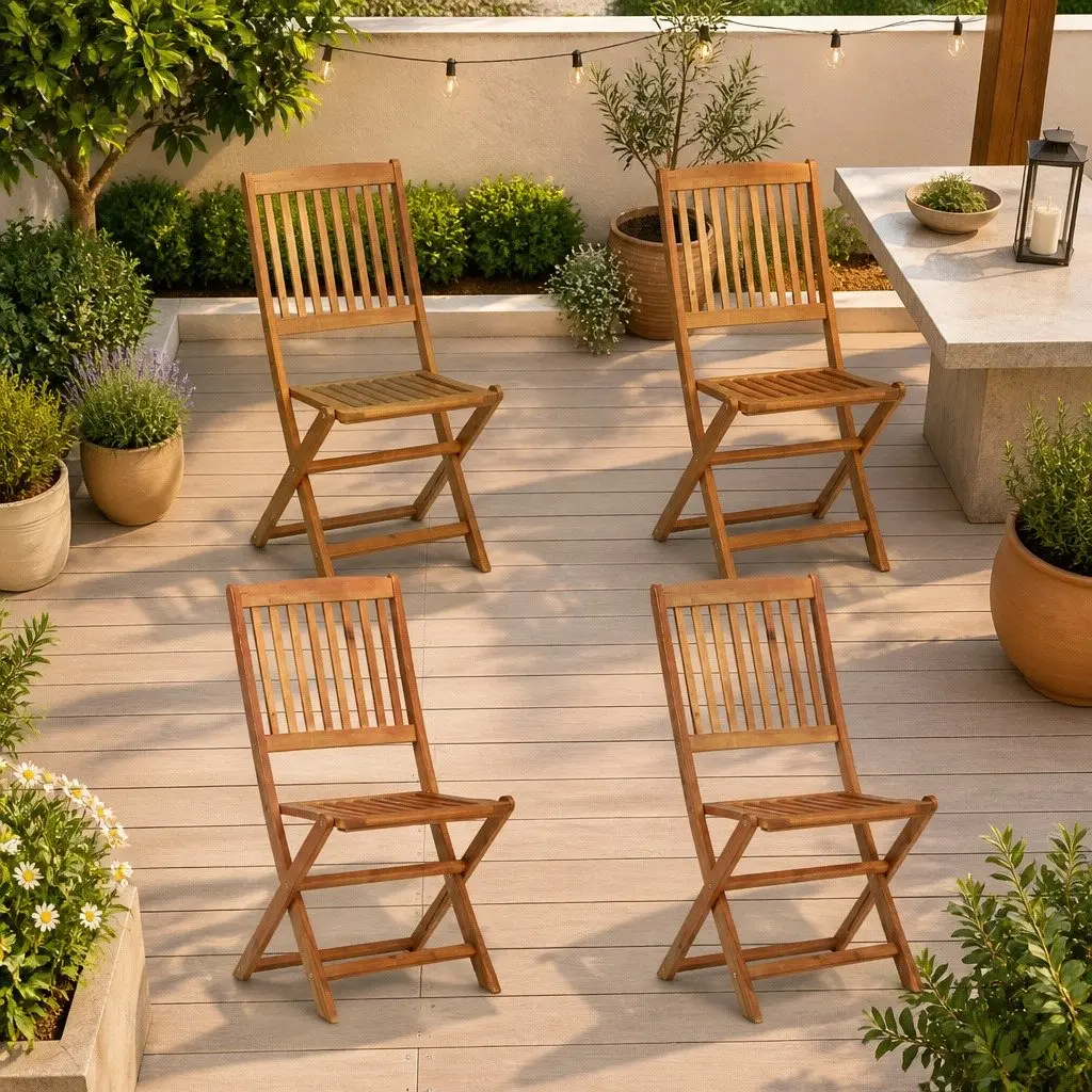 Outdoor Folding Chairs Set of 4 Garden Patio Dining Seating Wood Furniture
