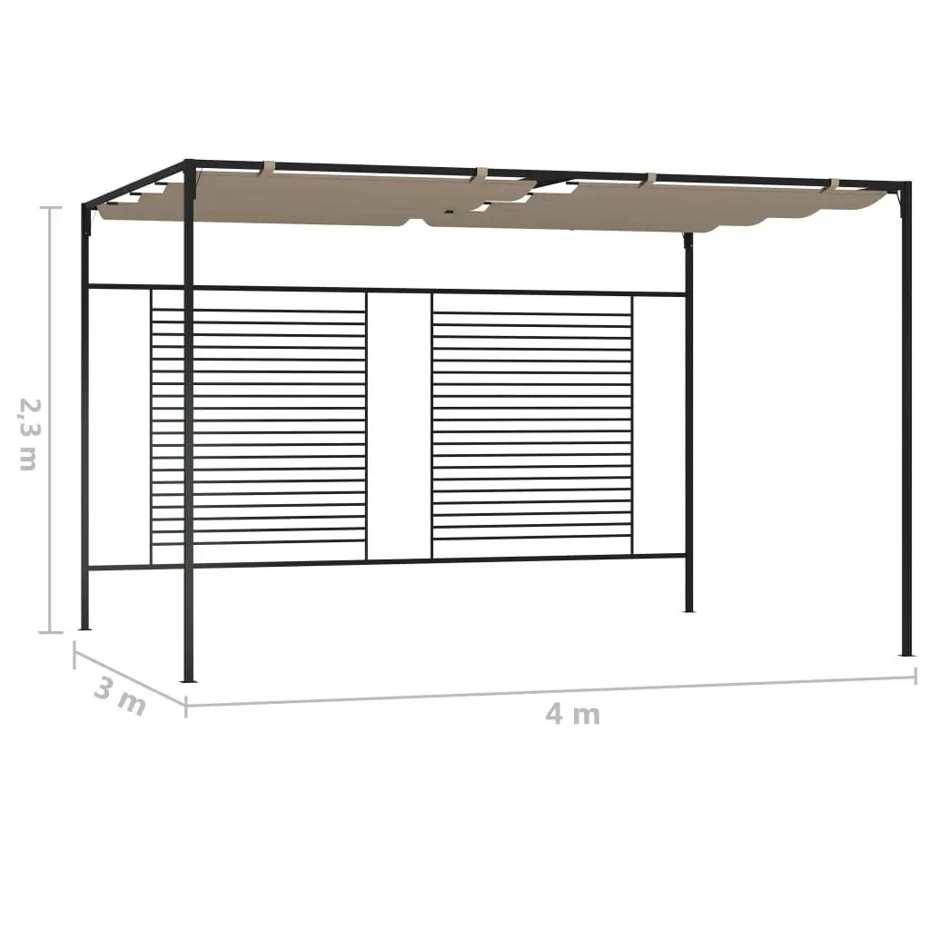 Outdoor Gazebo Taupe 3x4m Retractable Roof Iron Garden Shelter