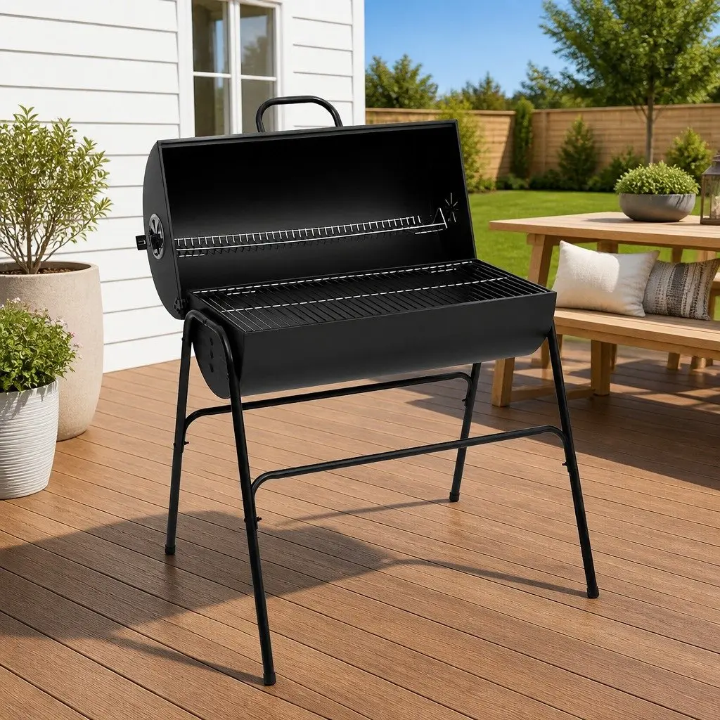 Barrel Grill BBQ Charcoal Black Steel 2 Grids Heavy-Duty Outdoor Cooking