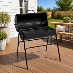 Compact Barrel Grill with 2 Cooking Grids - Black Steel