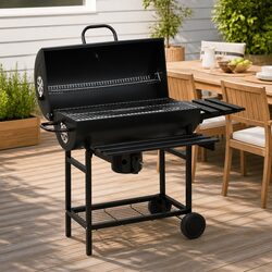 Charcoal Barrel BBQ Grill with Wheels and Shelves