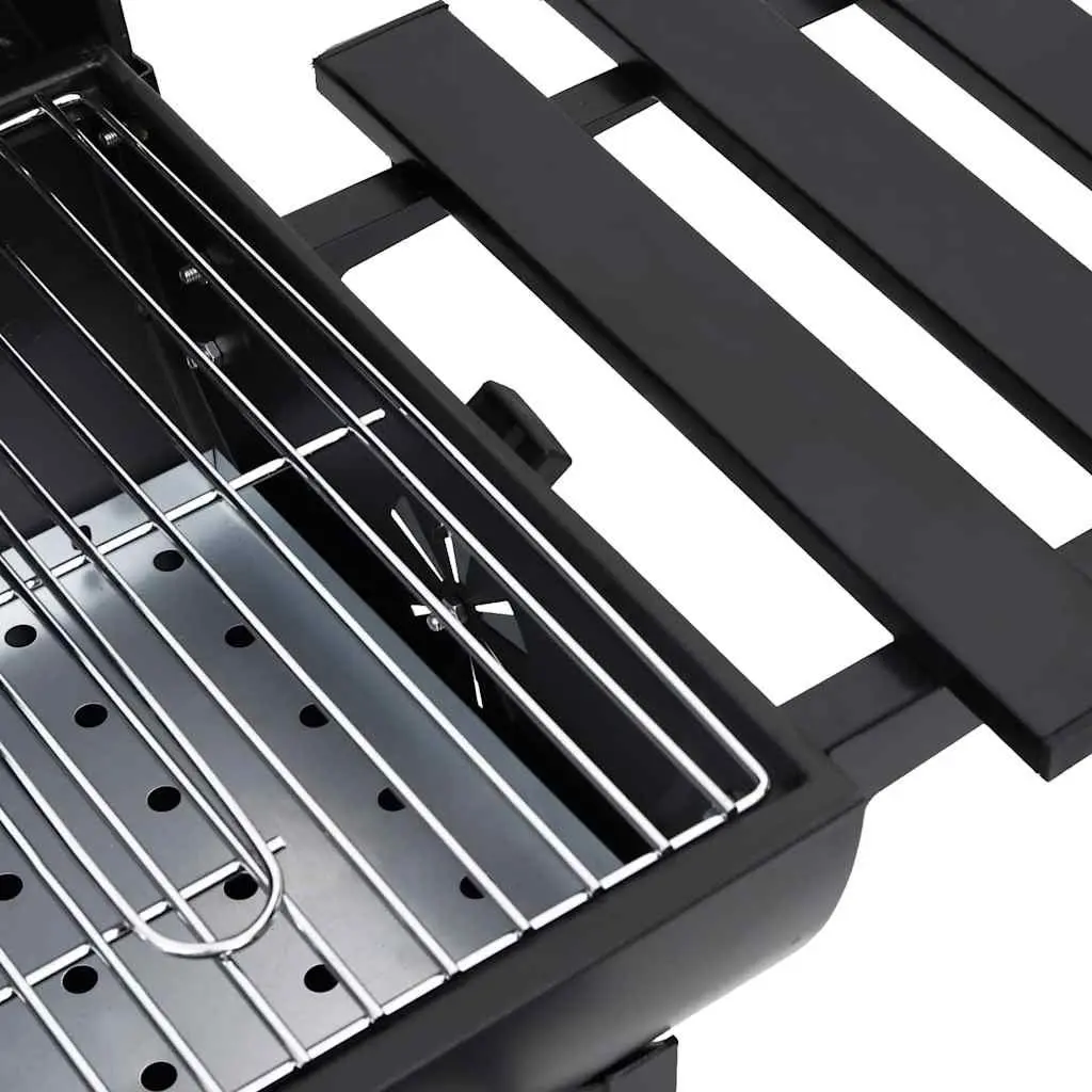Charcoal Barrel BBQ Grill Black Heavy-duty Steel Portable Outdoor Cooking with Wheels Shelves