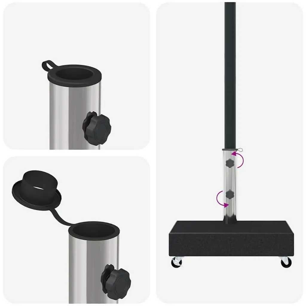 Granite Umbrella Base Black Heavy Duty Outdoor Parasol Stand Holder with Wheels and Adapters 45x25x8cm