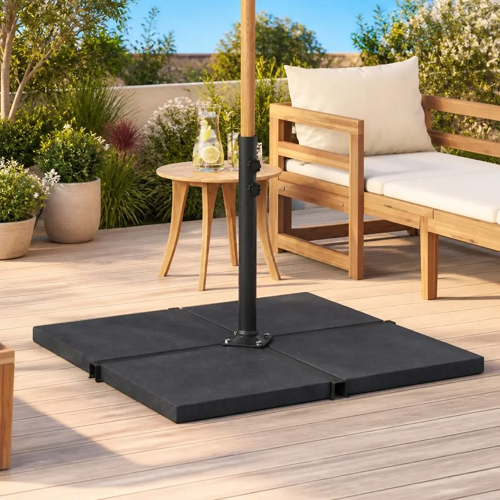 Square Black Granite Umbrella Base Stand 25kg Heavy Duty Weight for Parasol Stability