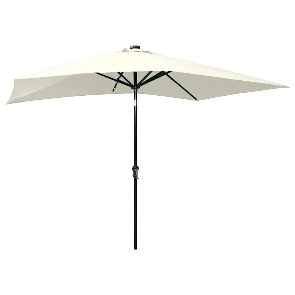 Garden Parasol Beige 2x3m UV Protective with Integrated Solar LED Lights Crank Tilt Mechanism Powder-coated Steel Pole