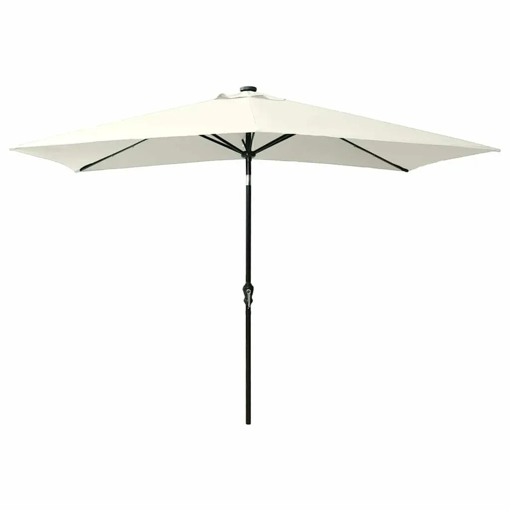 Garden Parasol Beige 2x3m UV Protective with Integrated Solar LED Lights Crank Tilt Mechanism Powder-coated Steel Pole