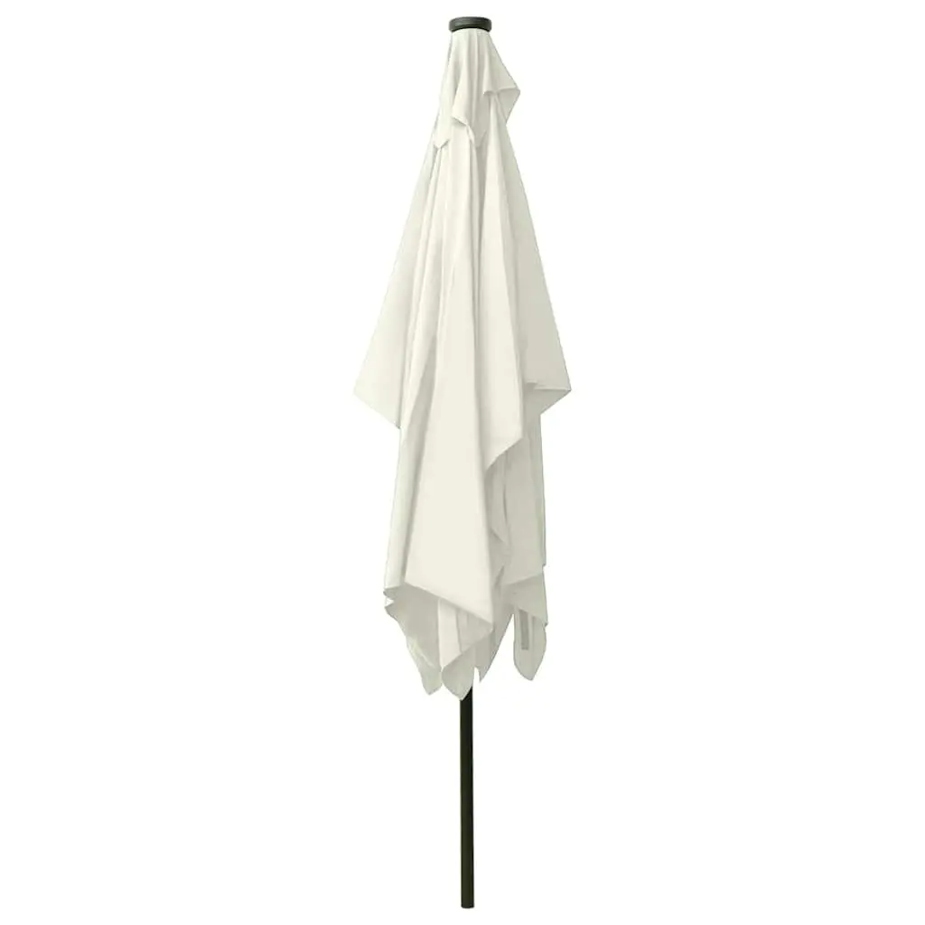 Garden Parasol Beige 2x3m UV Protective with Integrated Solar LED Lights Crank Tilt Mechanism Powder-coated Steel Pole
