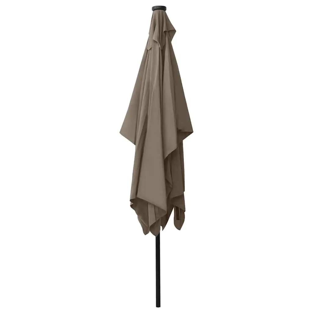 Garden Parasol Taupe 2x3m UV-Protective Polyester Canopy with Solar LED Lights and Steel Pole
