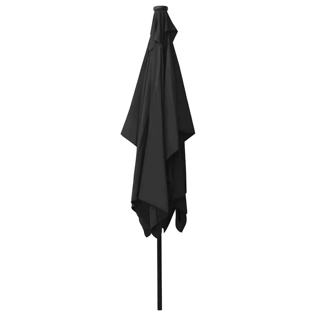 Garden Parasol Black 2x3m Solar LED Lights Steel Pole Crank Tilt