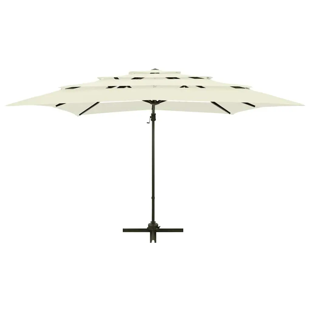 4-Tier Garden Parasol Beige 250x250cm UV Protective Anti-Fade Polyester Crank Tilt
