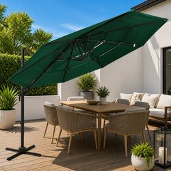 Garden Parasol 3x3m 4-Tier Outdoor Sunshade Patio Umbrella Crank Tilt Green
