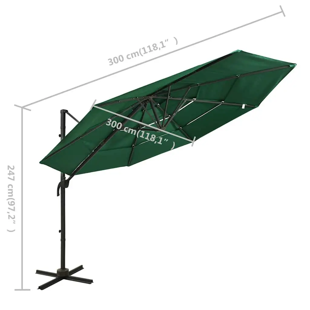Garden Parasol Green 3x3m 4-Tier UV Protective Crank Tilt Outdoor Sunshade