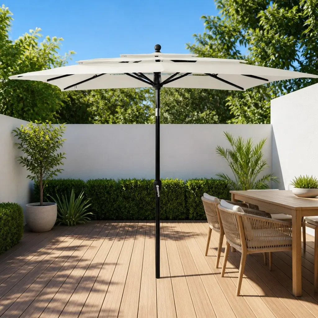 3-Tier Garden Parasol Beige 2.5 x 2.5 m UV Protective Crank Tilt Foldable