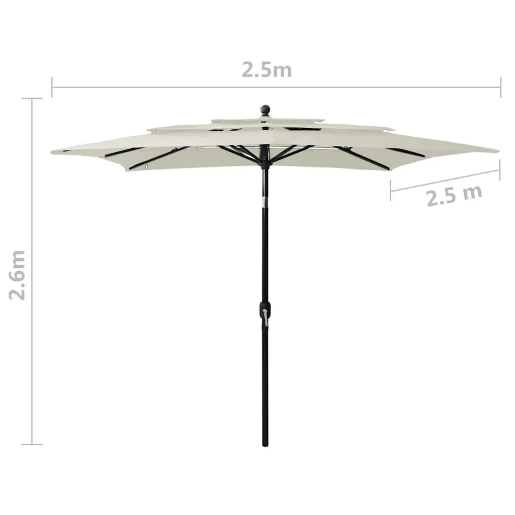 3-Tier Garden Parasol Beige 2.5 x 2.5 m UV Protective Crank Tilt Foldable