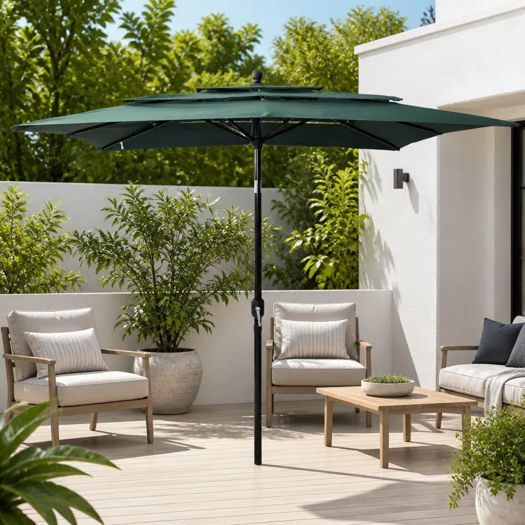 3-Tier Garden Parasol Green 2.5x2.5m Crank Tilt Outdoor Umbrella