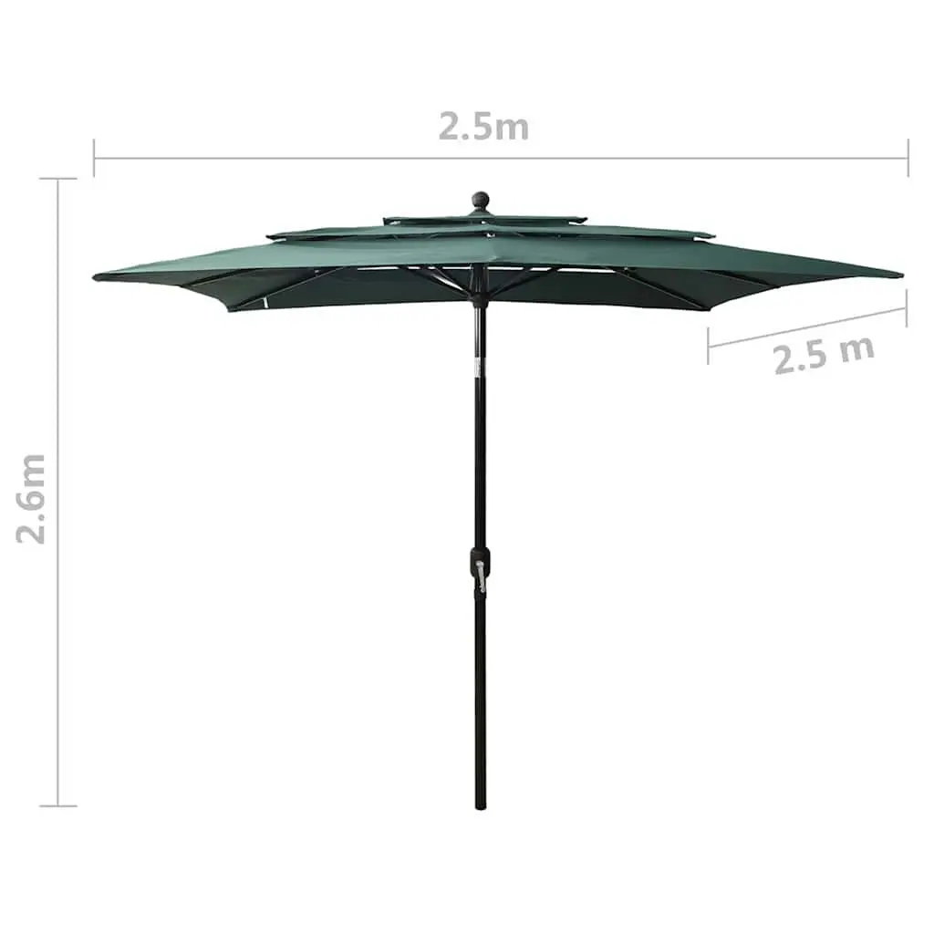 3-Tier Garden Parasol Green 2.5x2.5m Crank Tilt Outdoor Umbrella