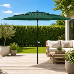 Garden Parasol 3m 3-Tier Outdoor Patio Sun Shade Umbrella with Crank Tilt Green