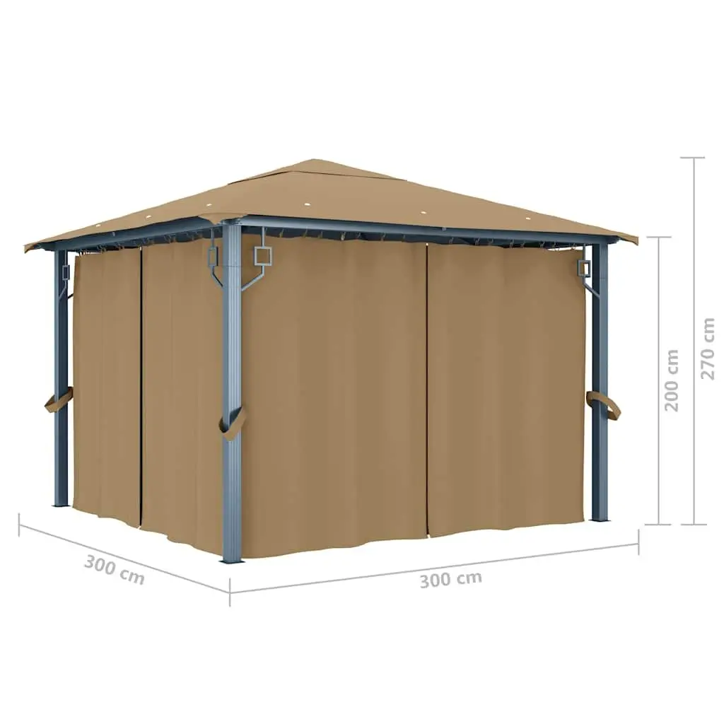 Gazebo Taupe 300x300cm Outdoor Canopy Pavilion with Curtains and Mesh Screens for Shade and Shelter