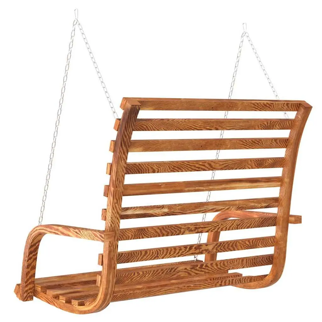 Wooden Swing Bench Brown Ergonomic Armrests Outdoor Relaxation