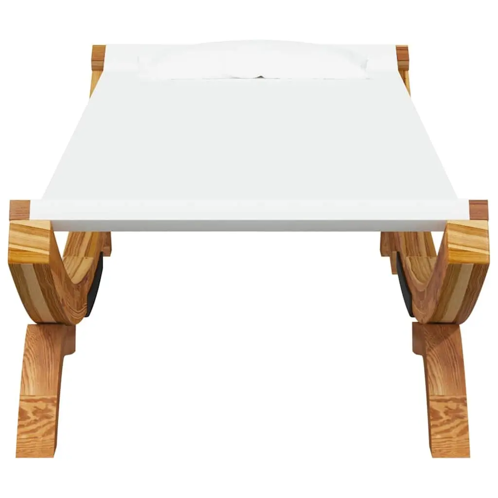 Outdoor Lounge Bed Cream with Integrated Pillow and Solid Bent Wood Frame