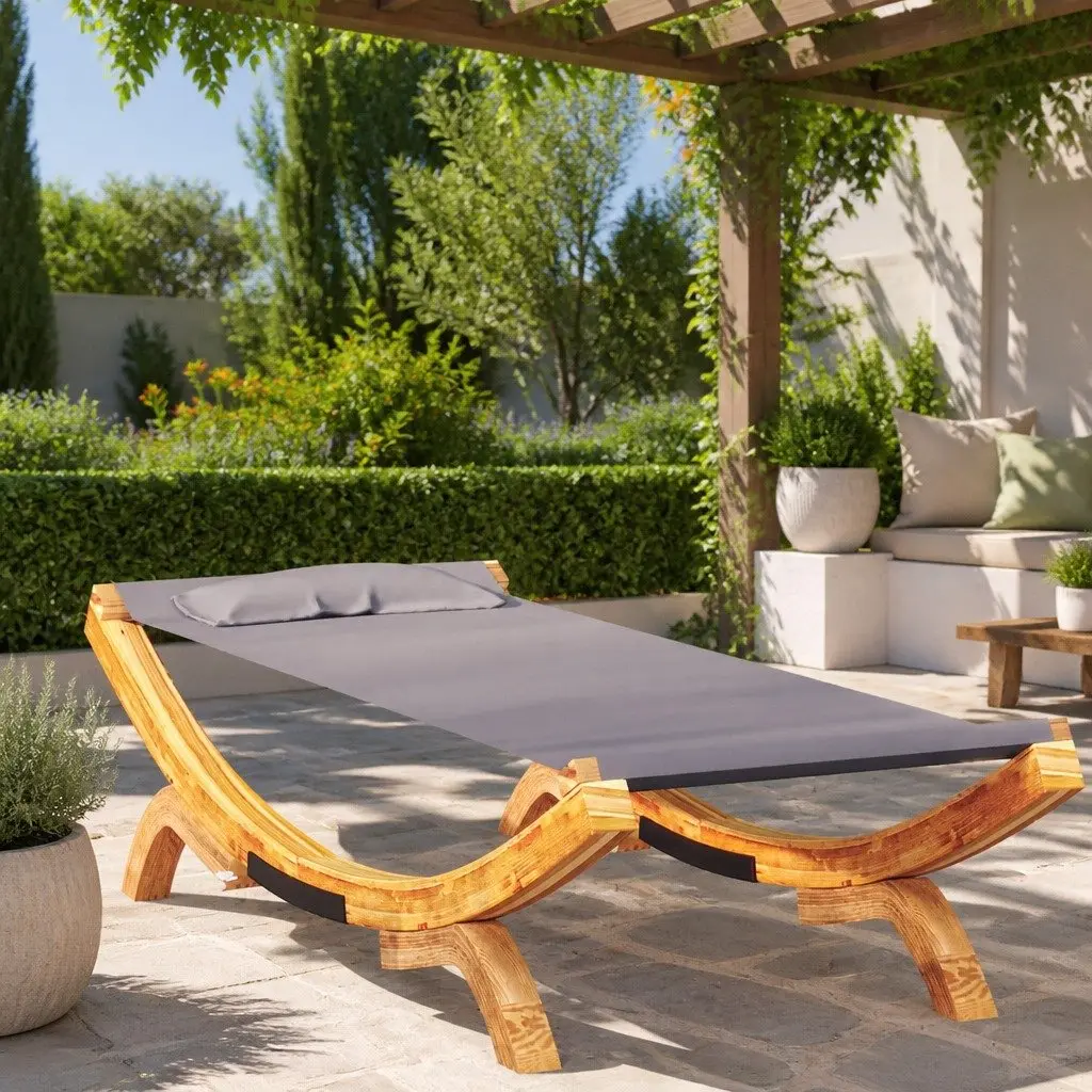Outdoor Lounge Bed Anthracite 100 x 188.5 cm Solid Bent Wood Frame with Pillow