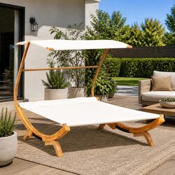 Outdoor Lounge Bed with Canopy Cream Sunbed Garden Patio Furniture Relaxation