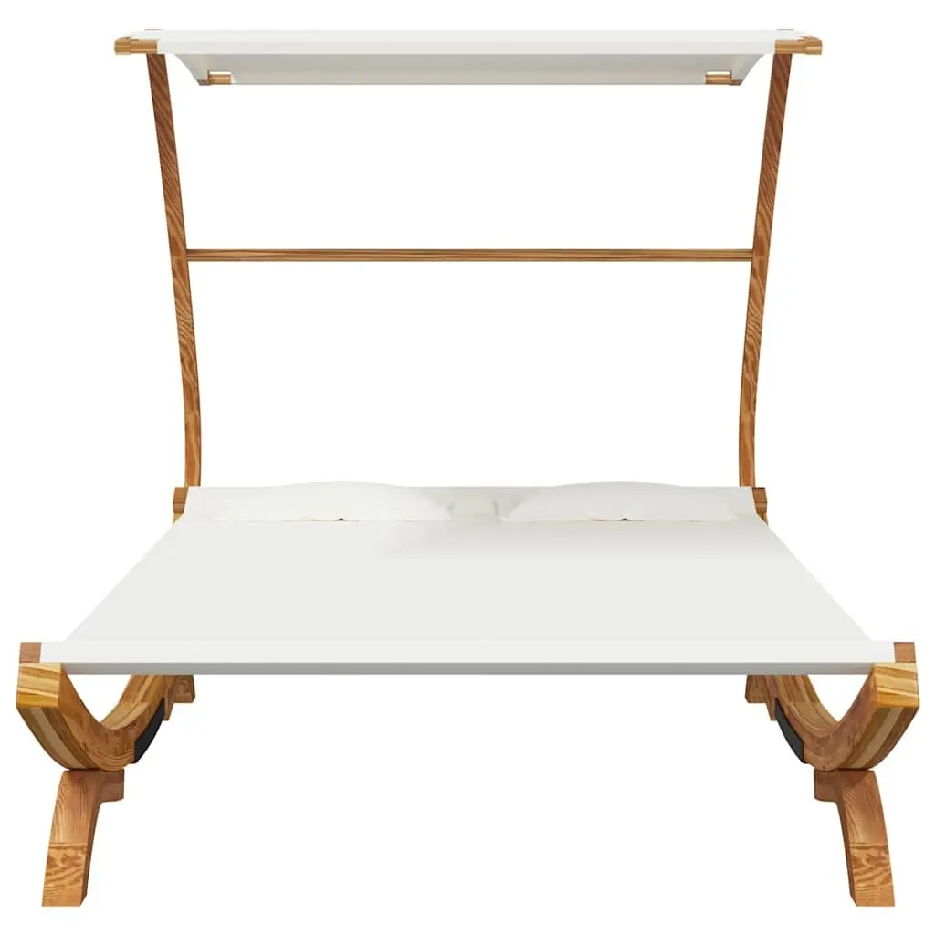 Outdoor Lounge Bed Cream with Canopy Solid Bent Wood Frame for Garden Patio Relaxation