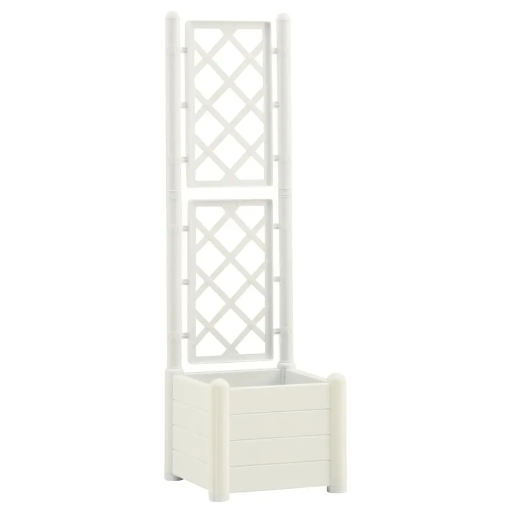 Garden Planter White Outdoor Raised Flower Box with Integrated Trellis