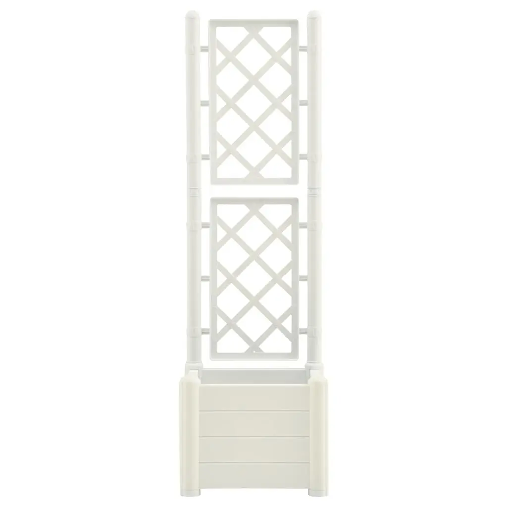 Garden Planter White Outdoor Raised Flower Box with Integrated Trellis