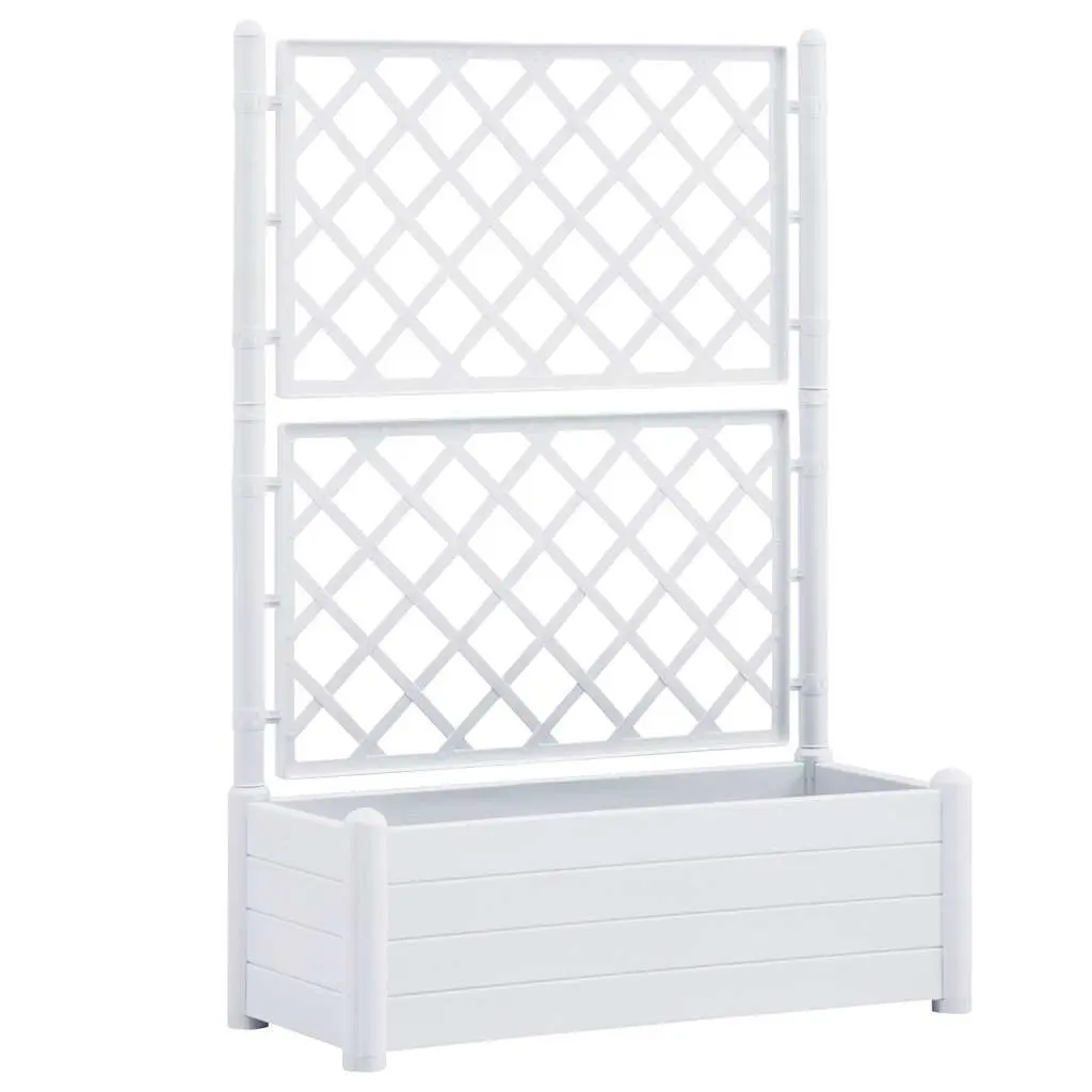Garden Planter White 100 x 43 x 142 cm Integrated Trellis Support for Climbing Plants