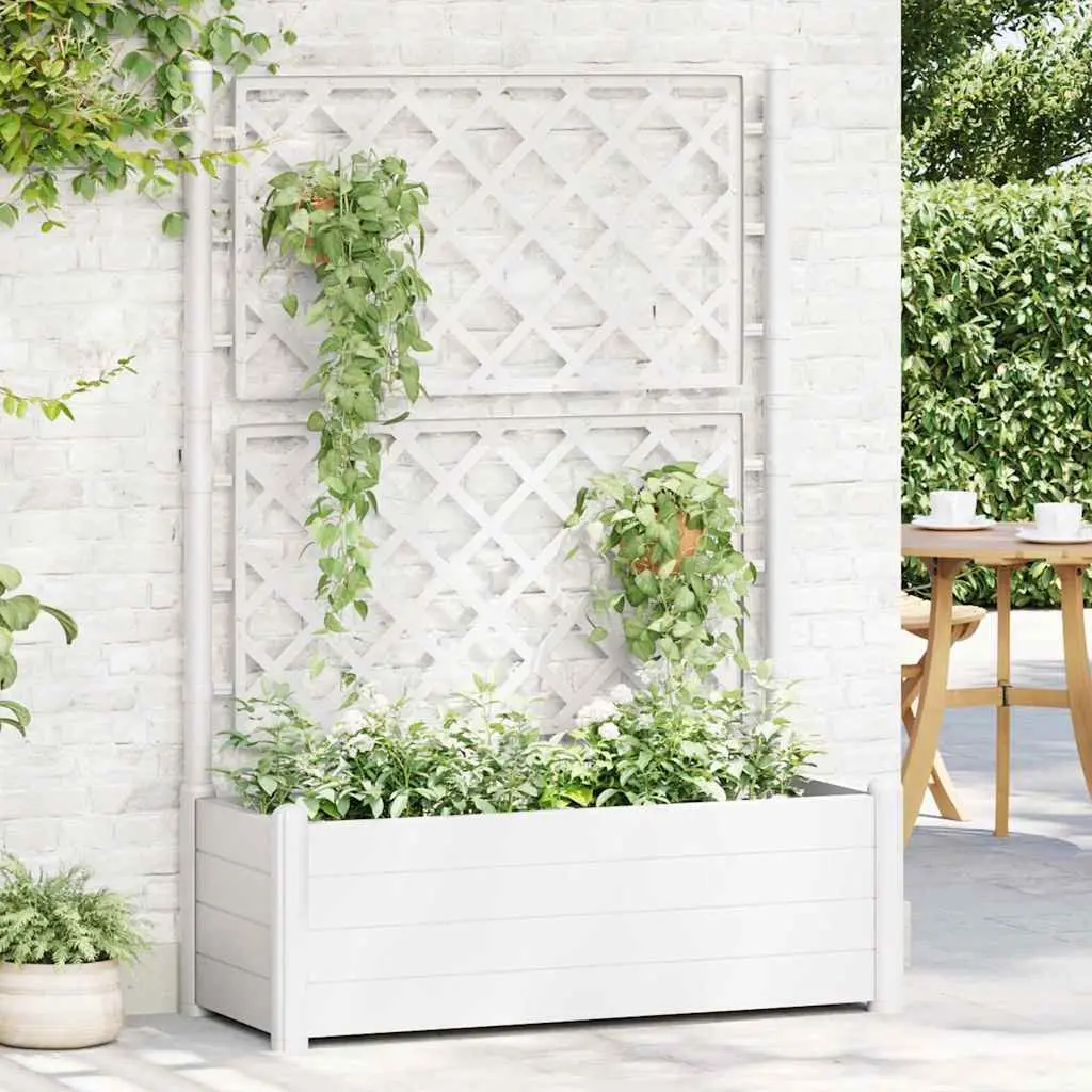 Garden Planter White 100 x 43 x 142 cm Integrated Trellis Support for Climbing Plants