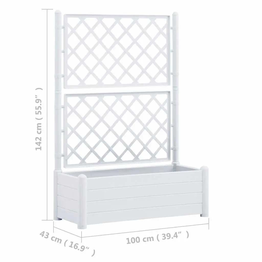 Garden Planter White 100 x 43 x 142 cm Integrated Trellis Support for Climbing Plants