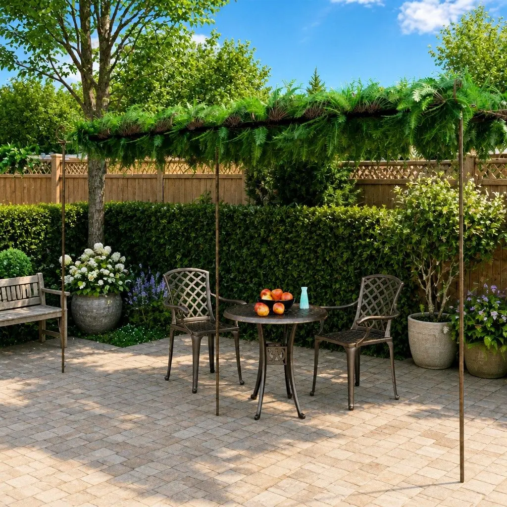 Garden Pergola Brown Lean-to Wrought Iron Frame Climbing Plants Shade Structure