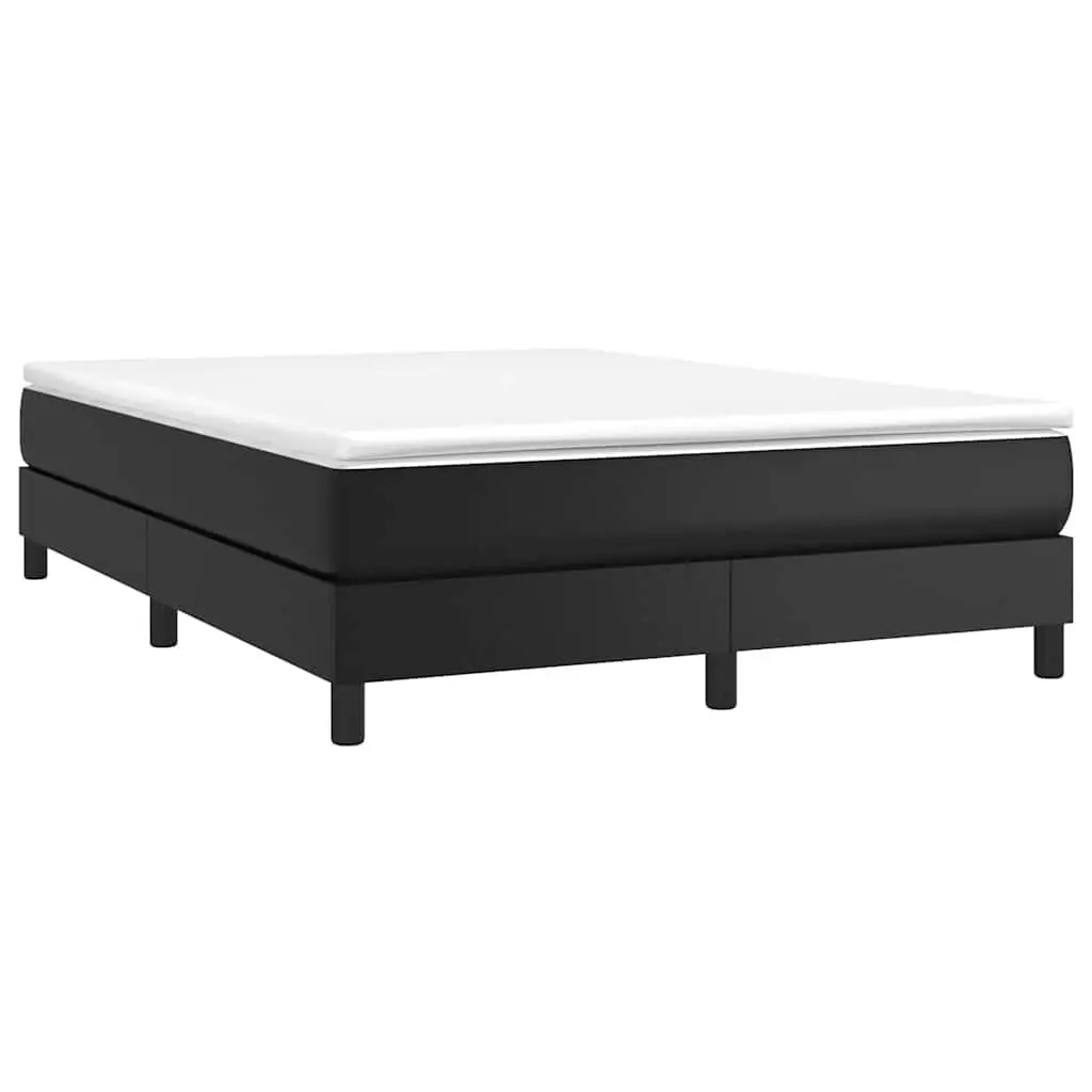 Box Spring Bed Black Queen Size Pocket Spring Mattress Faux Leather