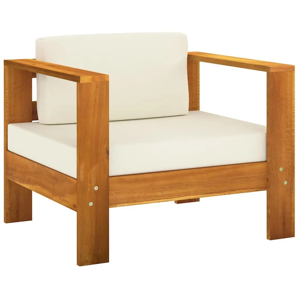 5 Piece Garden Lounge Set Solid Wood Cream White Cushions Outdoor Patio Furniture