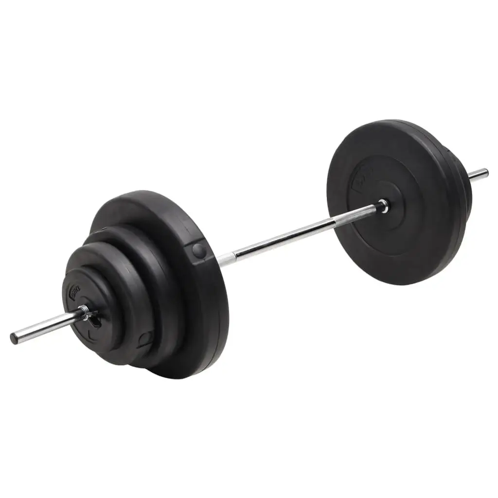 Barbell Set Black Chrome Steel 60kg Weight Training with Cement Plates for Home Gym
