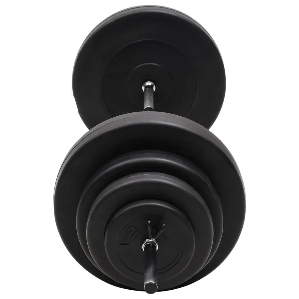 Barbell Set Black Chrome Steel 60kg Weight Training with Cement Plates for Home Gym