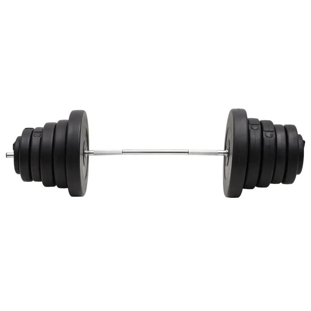 Barbell with Plates Black 90 kg Chrome Plated Steel Weightlifting Set for Home Gym Strength Training